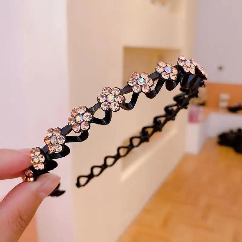 Non-slip Rhinestone Headbands Solid Wave Hairbands for Women Girls Bezel Hair Hoop Ladies Boutique Hair Accessories