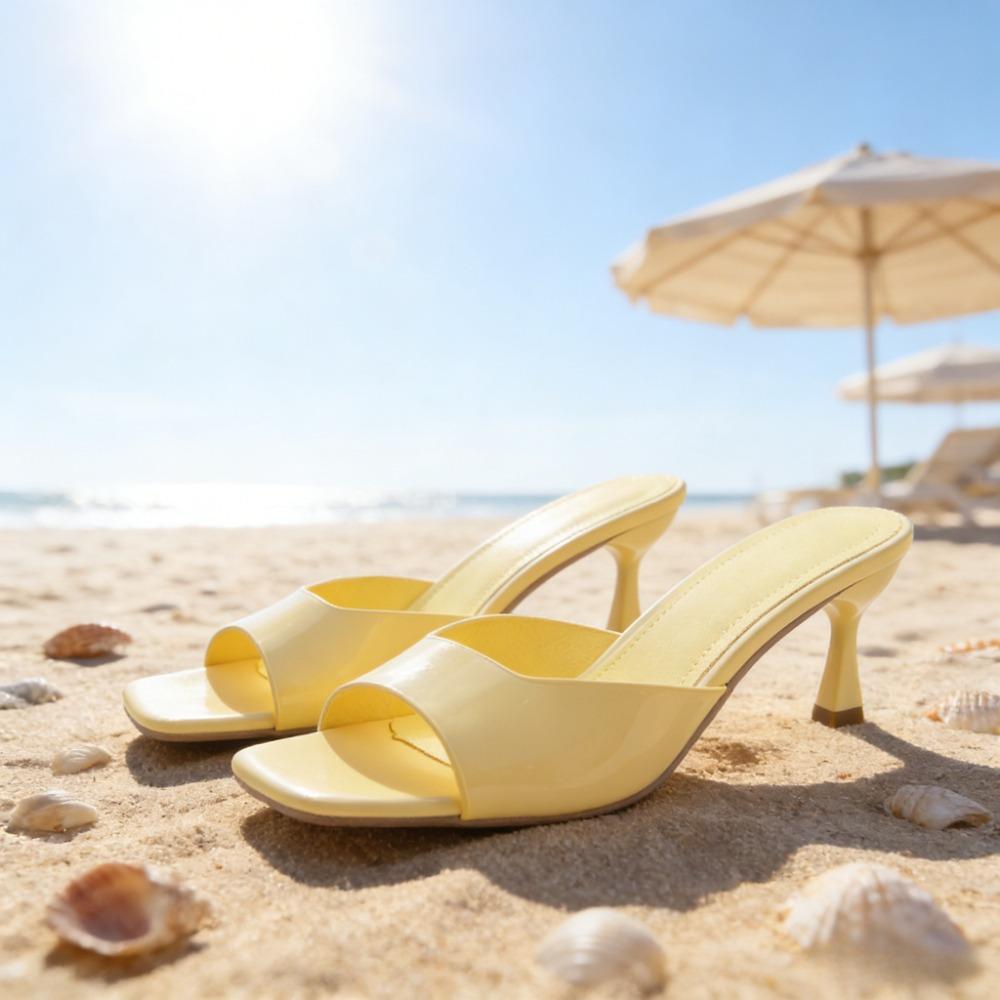 Fashion Shoes Cswo01 Women's Genuine Leather French Slim Heel Slippers For Summer Able Sandals Sweet Round Toe Slipper Shoes Cm