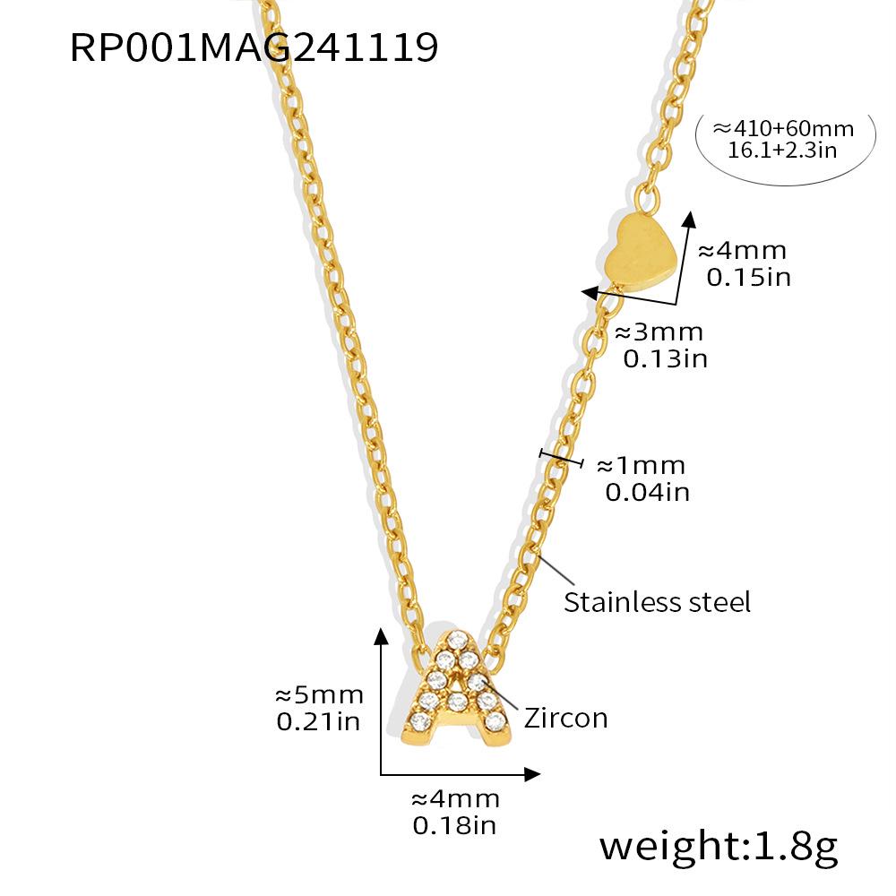 Qiong Yao 26-Letter Zircon Inlaid Jewelry Set: Gold-Plated Titanium Steel Necklace, Bracelet, Ring, and Stud Earrings.