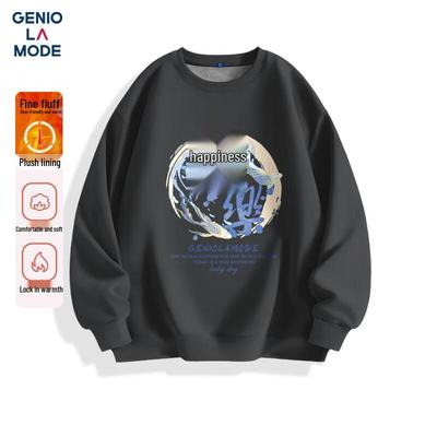 GENIOLAMODE Herren Fleecegefüttertes Rundhals-Sweatshirt