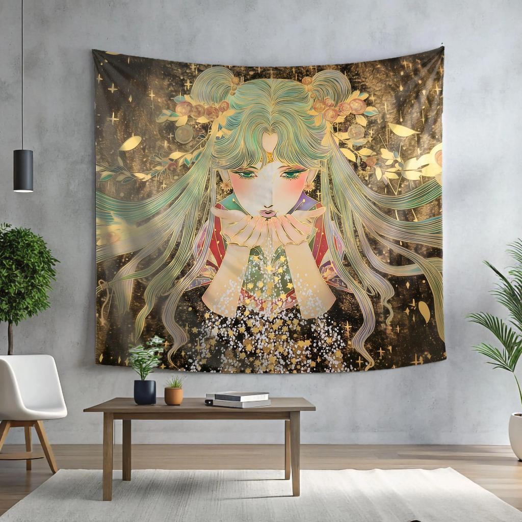 VIKAMA Anime Style Star Moon Goddess Tapestry Background Cloth Esports Room Girl Heart Atmosphere Decoration Room Decoration