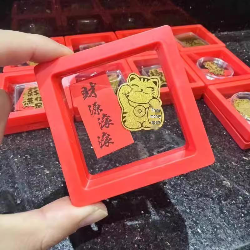 Shuibei Gold 999 Lucky Cat & Wealth God Phone Sticker – Creative Pure Gold Traffic Charm