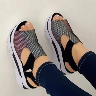 Moda de vară Pantofi peep toe de femei Sandale cu platformă cu pană pentru femei, mărime mare, sandale casual pentru plajă pentru femei