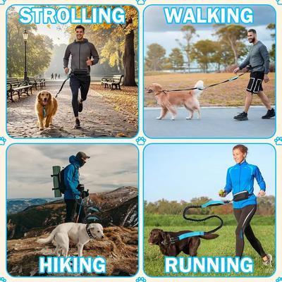 Retractable Bungee Waist Dog Leash with Zipper Pouch Free Dual Padded Handles for Running Jogging Medium Large Dogs Hands Free