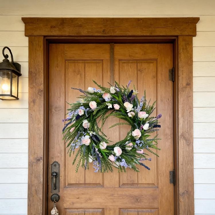 45x45cm Realistic Artificial Flower Wreath Wall Hanging Ornament for Door Window Garden and Wedding Flower Arrangement