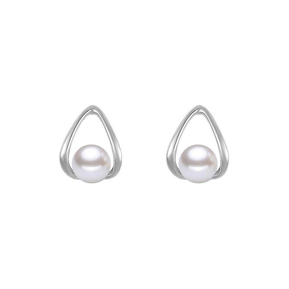 

Women s S999 Sterling Silver Water Drop Pearl Stud Earrings - Elegant Light Luxury Design Pure Silver