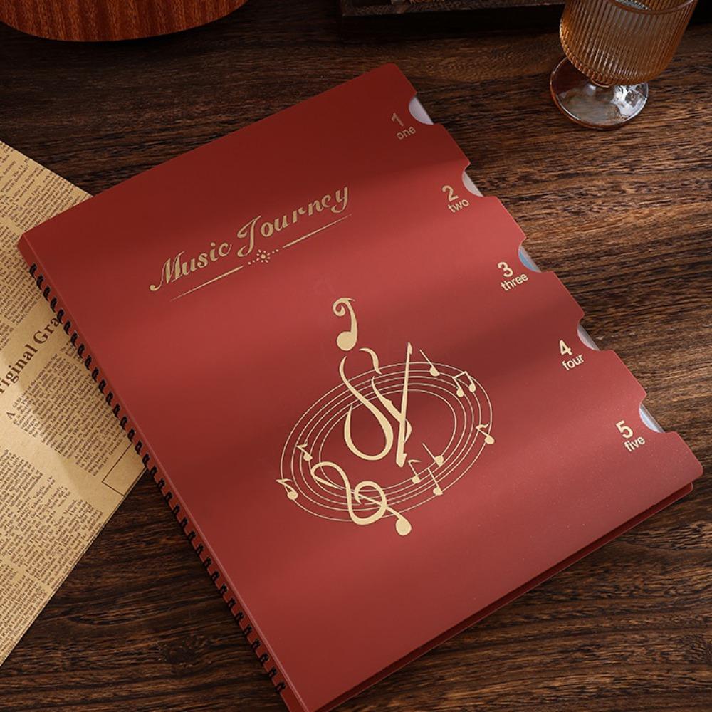 

20/30 Sleeves Spiral Music Folder Non-reflective Document Organizer Retro Sheet Music Binder 30 Pages червоний