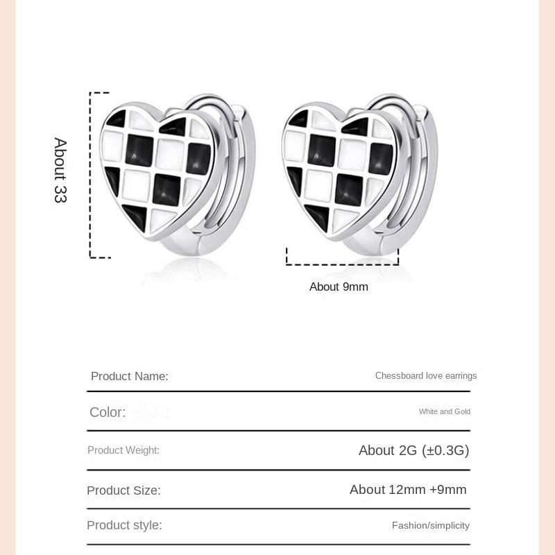 Chessboard Grid Love Earrings High -level Sensor Ear Buckle Black and White Plaid Tick Temperament Temperament