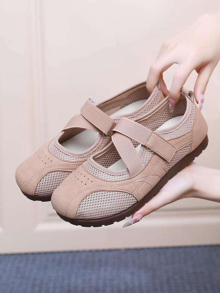 Zapatos Planos Mary Jane para Mujer Verano 2025 de Malla con Velcro - Zapatos Casuales Versátiles para Mamás