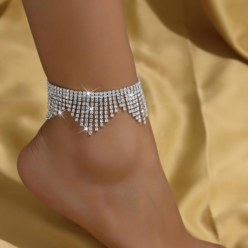 1PC Women's Fashion Trendy Tassel Foot Chain Zircon Accessories Suitable for Date, Party, Festival Gifts