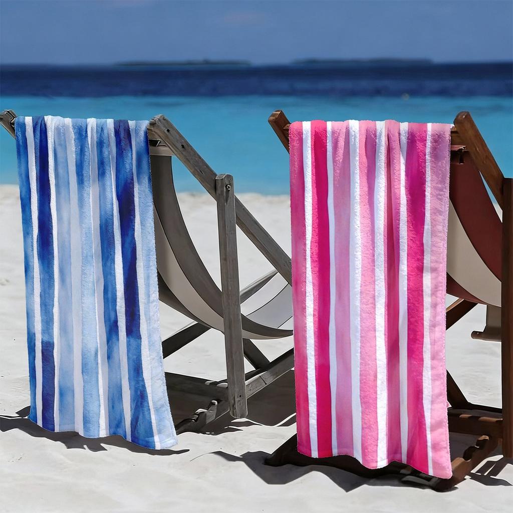 Toalla de Playa a Rayas Azules/Rosa, Toalla Suave de Secado Rápido Sin Arena para Pareja, Toalla Ligera de Viaje para Playa Piscina