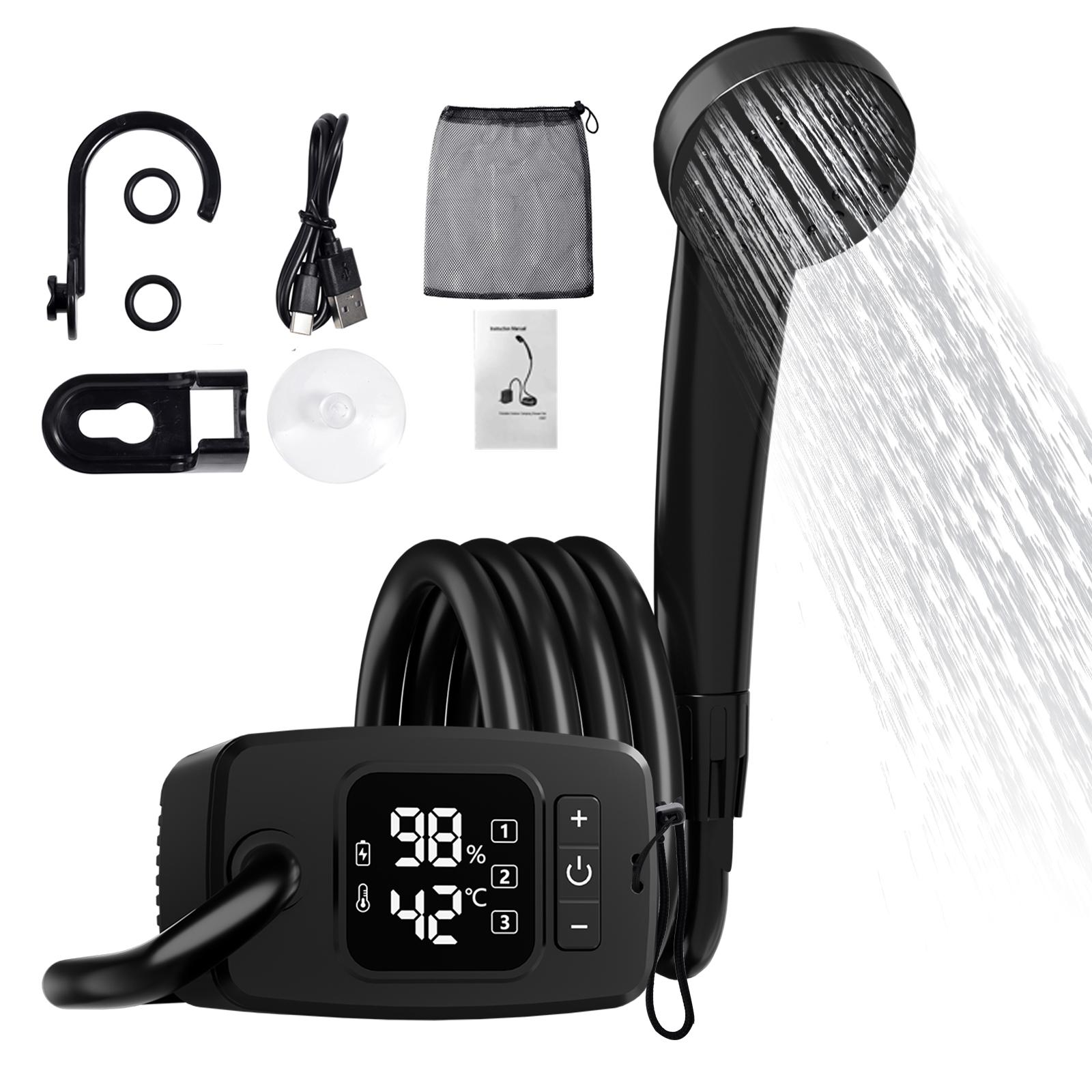 Portable Camping Shower for Beach Hiking & Car Washing-Rechargeable Electric Shower with Digital Display ABS Material CS07 Model чёрный