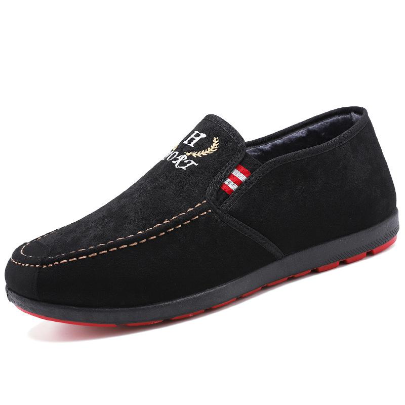 

Мода 2024 года, зимняя новая мода, замшевые хлопковые туфли, британские нескользящие теплые туфли для отдыха, мужские туфли Lazy One Step Plush Pea, мужские туфли 39-44 39 чёрный