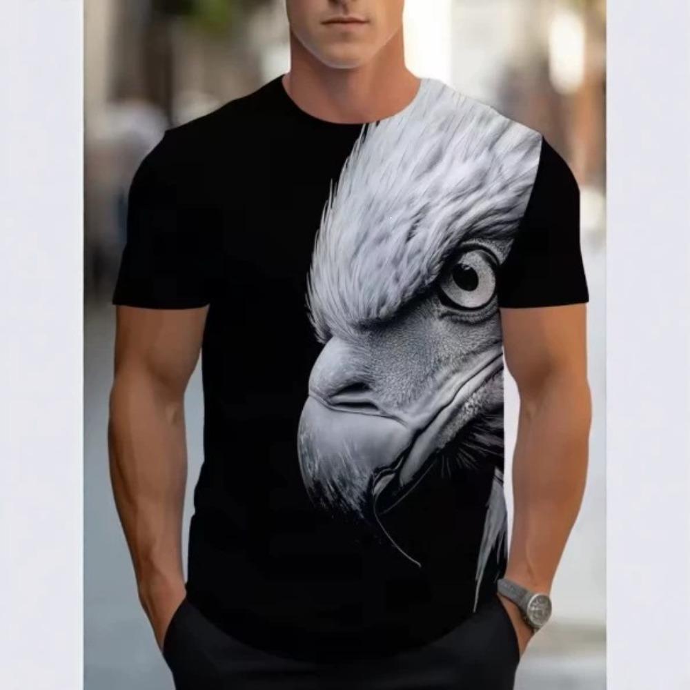 Summer Men's Creative Printed Round Neck Short Sleeved T-shirt Fashionable Comfortable Soft Breathable Plus Size Casual Sports Versatile T-shirt
