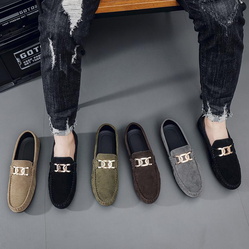 Classic Retro Green Men's Loafers Shoes Flats Handmade Suede Moccasin Casual Shoes Men Slip-on Driving Footwear mocasines hombre