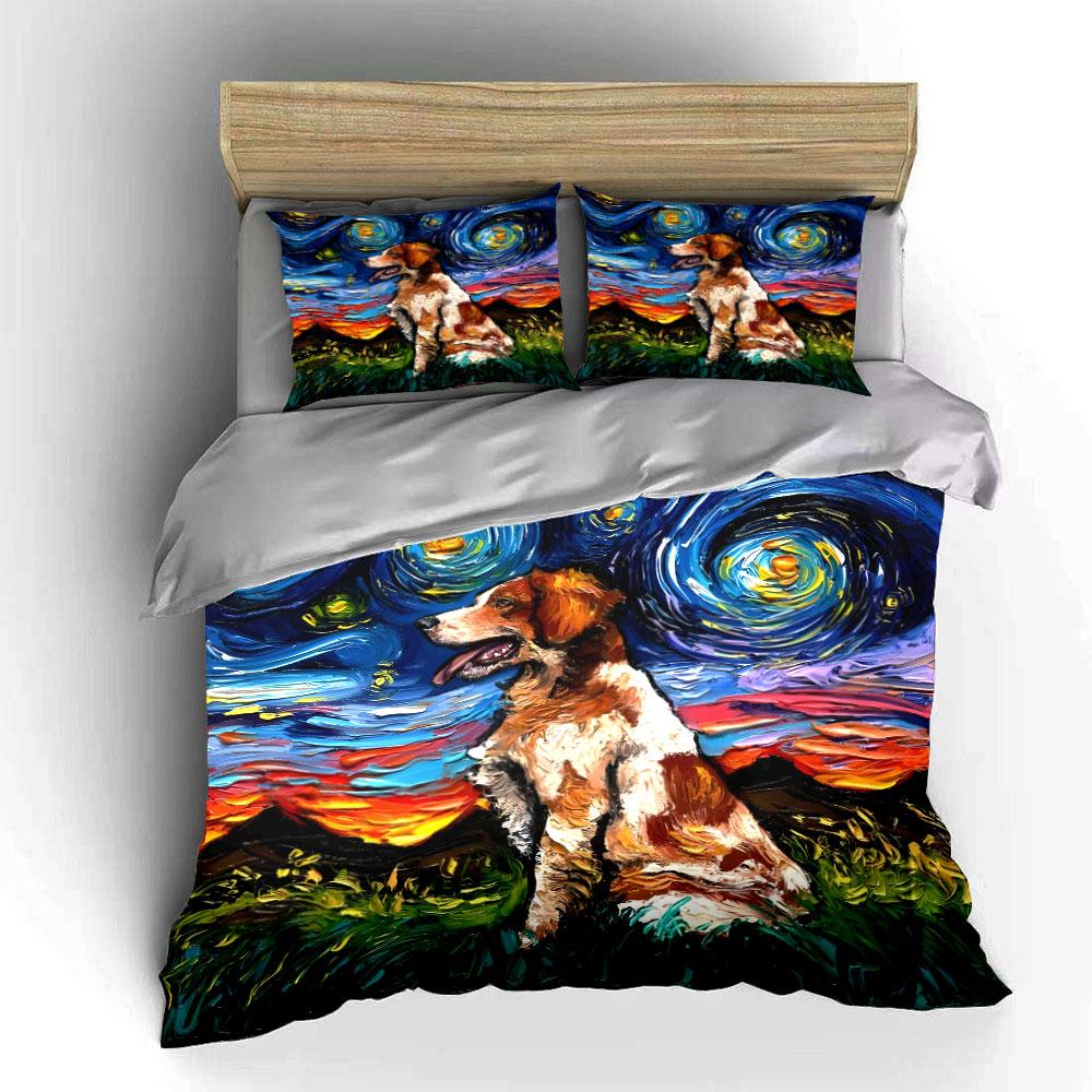 Starry Night Dog Art Set Multiple Sizes Kid'S And Adults' Bedroom Exquisite 3Pc Bedding Set, Gift