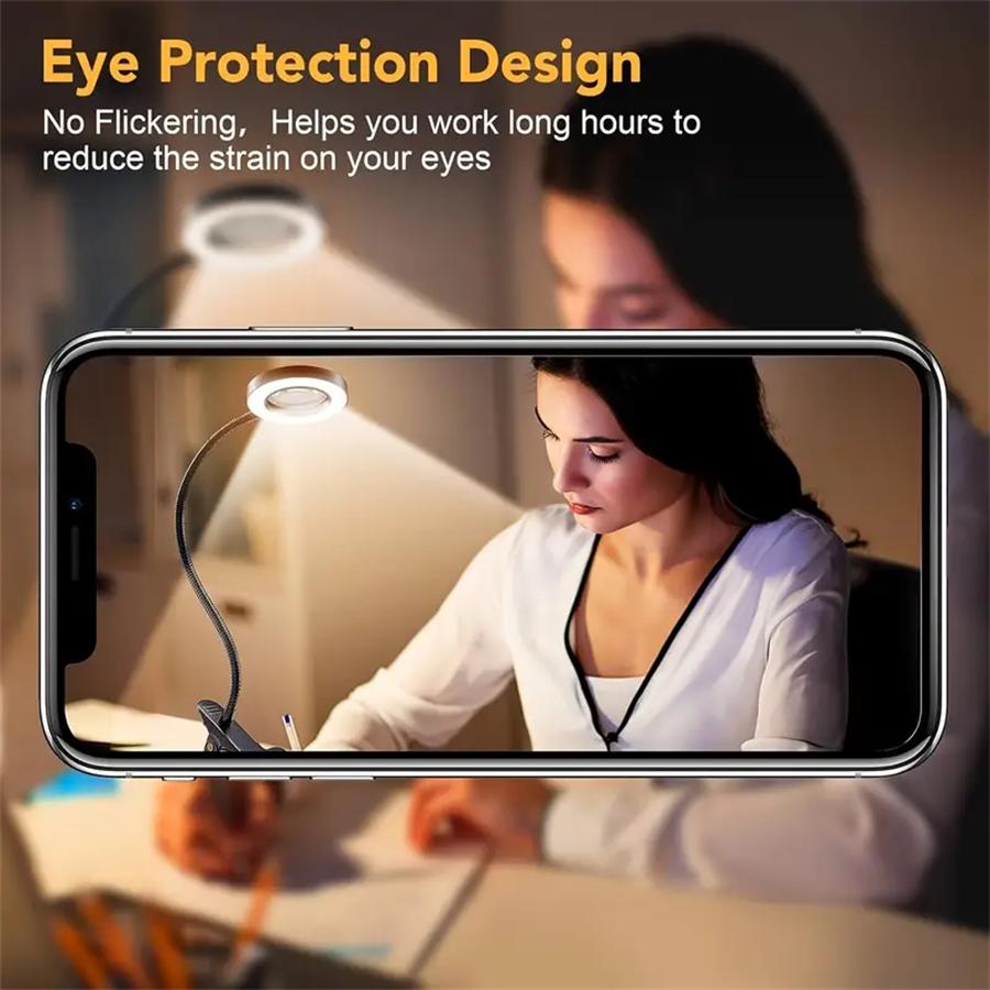 1pc Magnifier Eye Protection Reading Desk Lamp, LED Desk Lamp With Clip Light, 48 LED Lamp Beads, 3 Modes Of Dimmable Magnifying