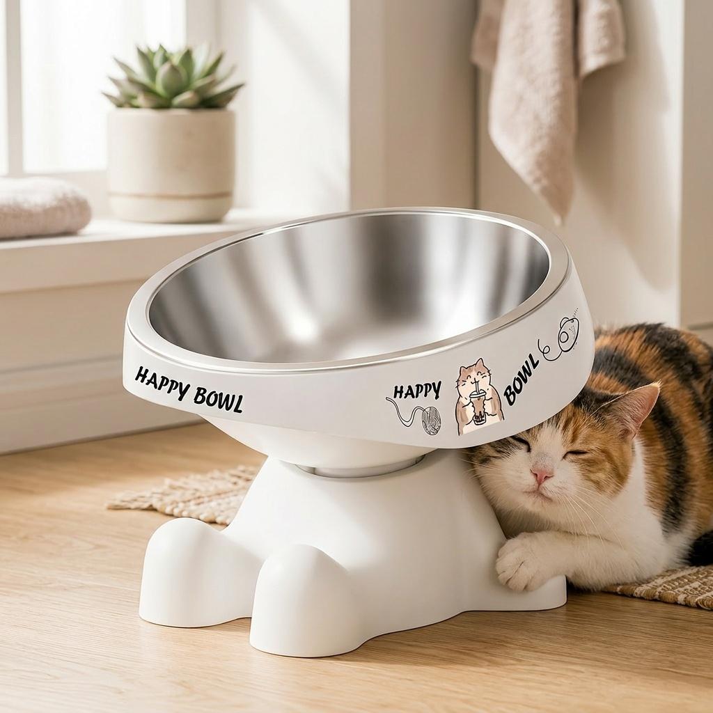 2026 Shaped Elevated Pet Feeding Bowl, Cute Pattern Dopamine Color Pet Food Bowl, Dog And Cat Water And Food Bowl, Neck Protection Anti-Slip Pet Bowl