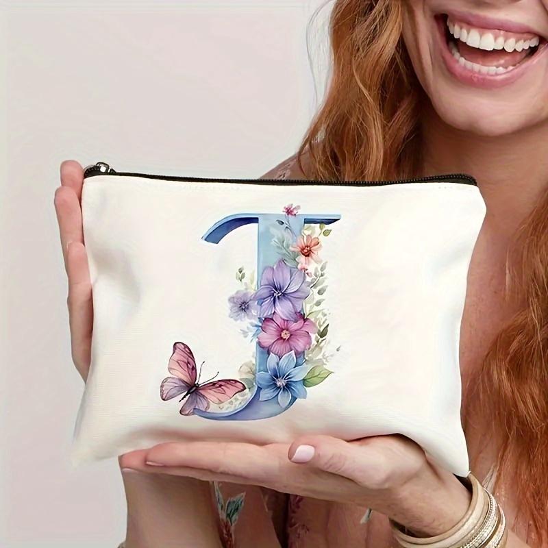 1pc Floral Alphabet Cosmetic Bag -Perfect For Travel, Weddings, And Bachelorette Parties For Bridesmaids And Maid Of Honor