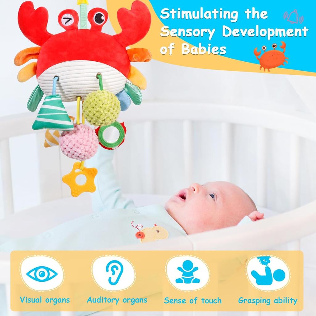 Non-Toxic Car Seat Stroller Toys For Babies 0-6 Months Crab Baby Infant Newborn Stroller Toys With Beep Mirror Small Bell Baby Teether