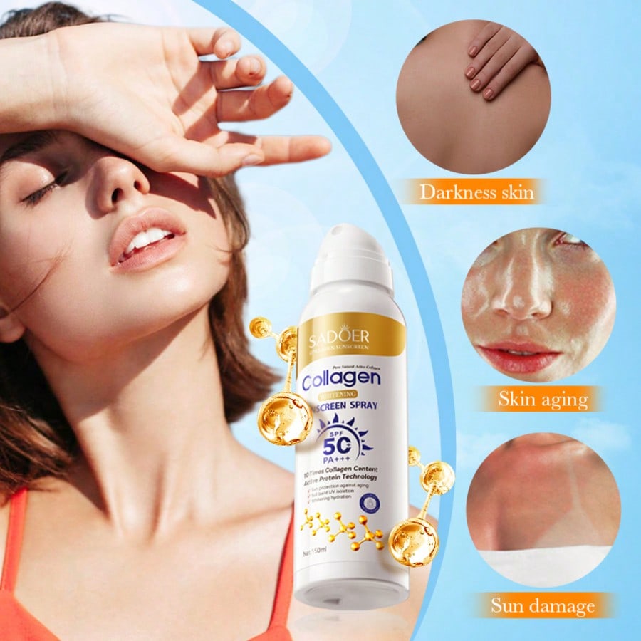 Collagen Anti Wrinkle Whitening Sunscreen Spray SPF50 PA+++ with UV Protection for Face and Body