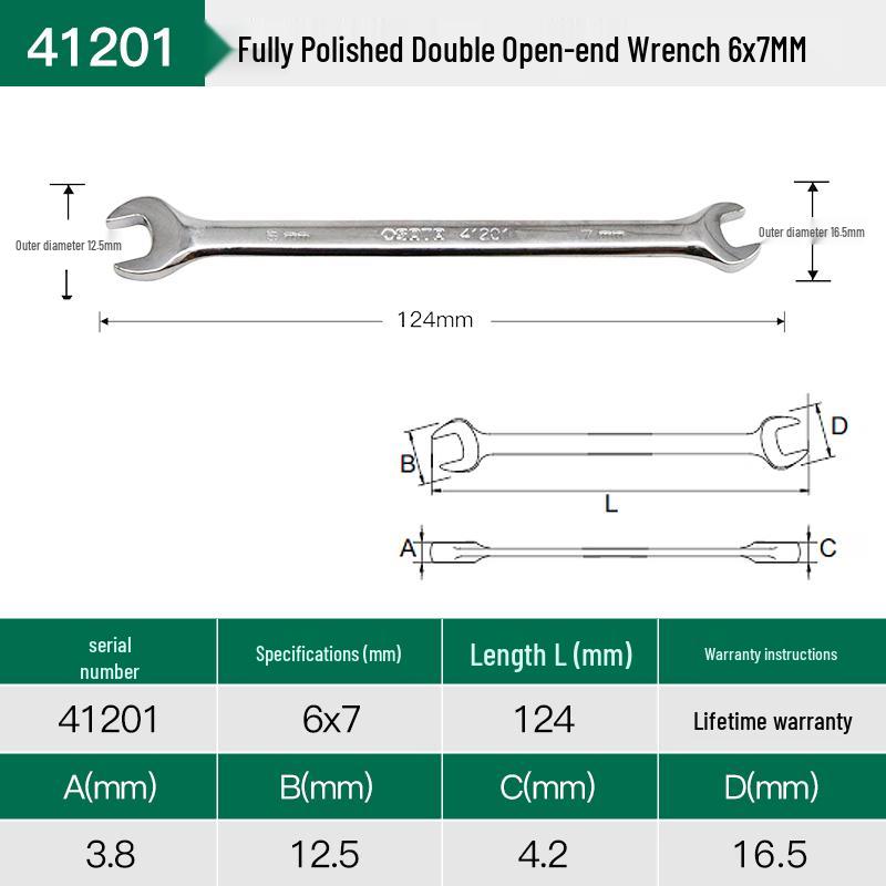 SATA Double-Headed Open-End Spanner Set: 8/10/12/14/17/19/22mm Fixed Forked Wrench