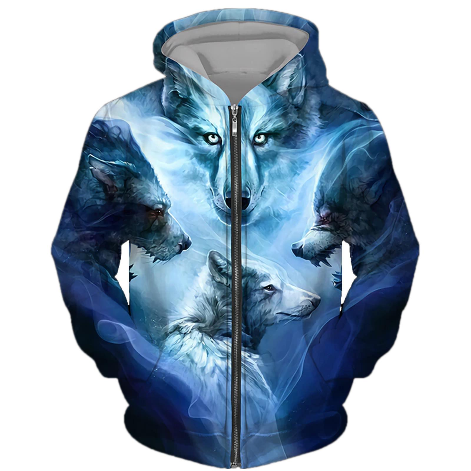 

Мужская толстовка с 3D принтом волка для пар с капюшоном и длинным рукавом для женщин, свободная толстовка на молнии больших размеров 6XL