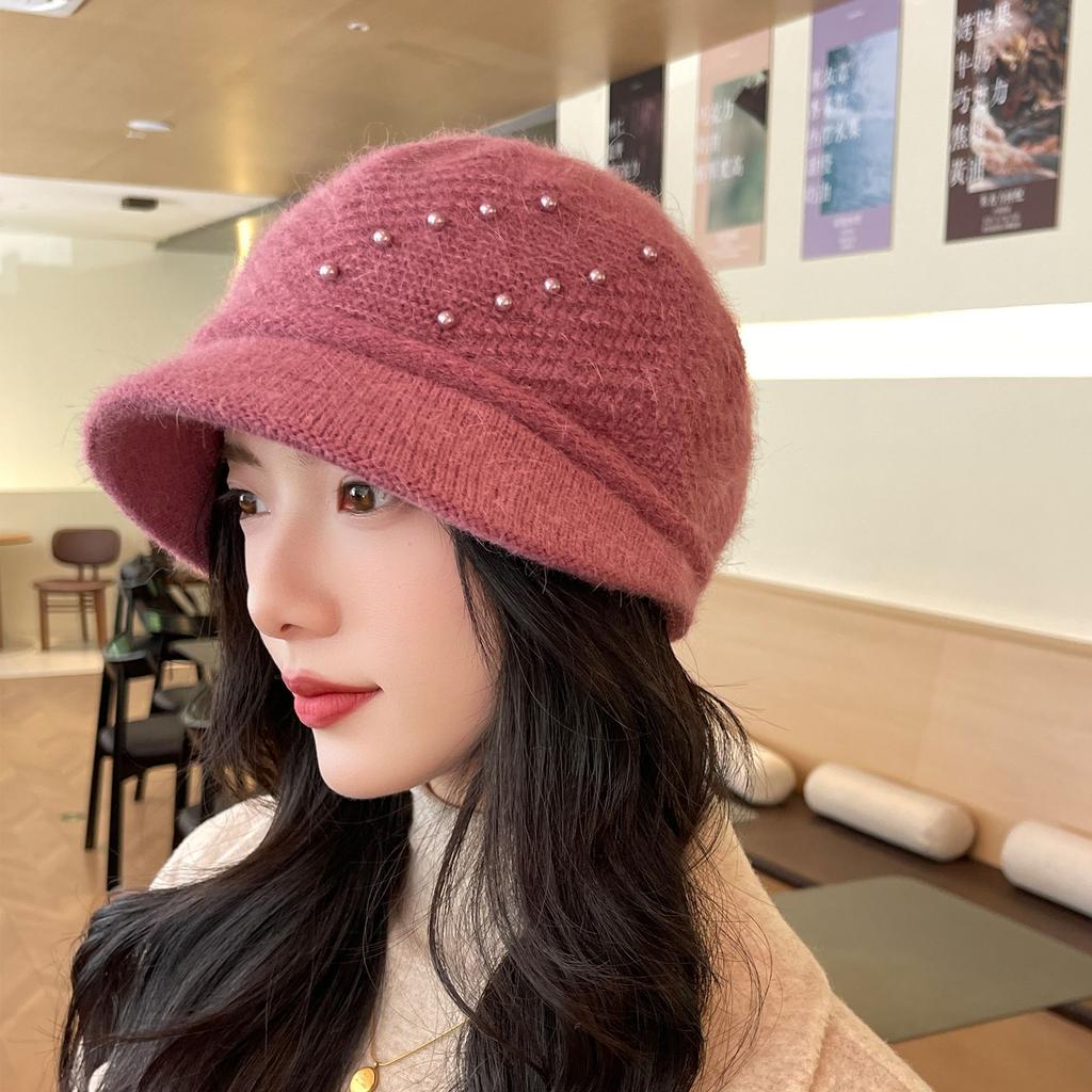Elegant Winter Knitted Bucket Hat for Middle-aged Women Thickened Warm Beanie Mother's Gift Basin Cap
