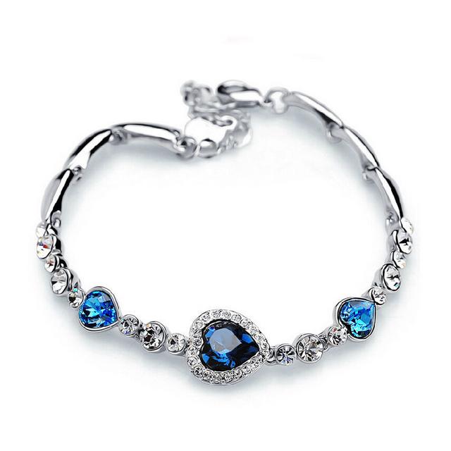 

Браслет Ocean Heart Crystal Rhinestone для женщин Femme Girl, браслеты из нержавеющей стали в подарок синий