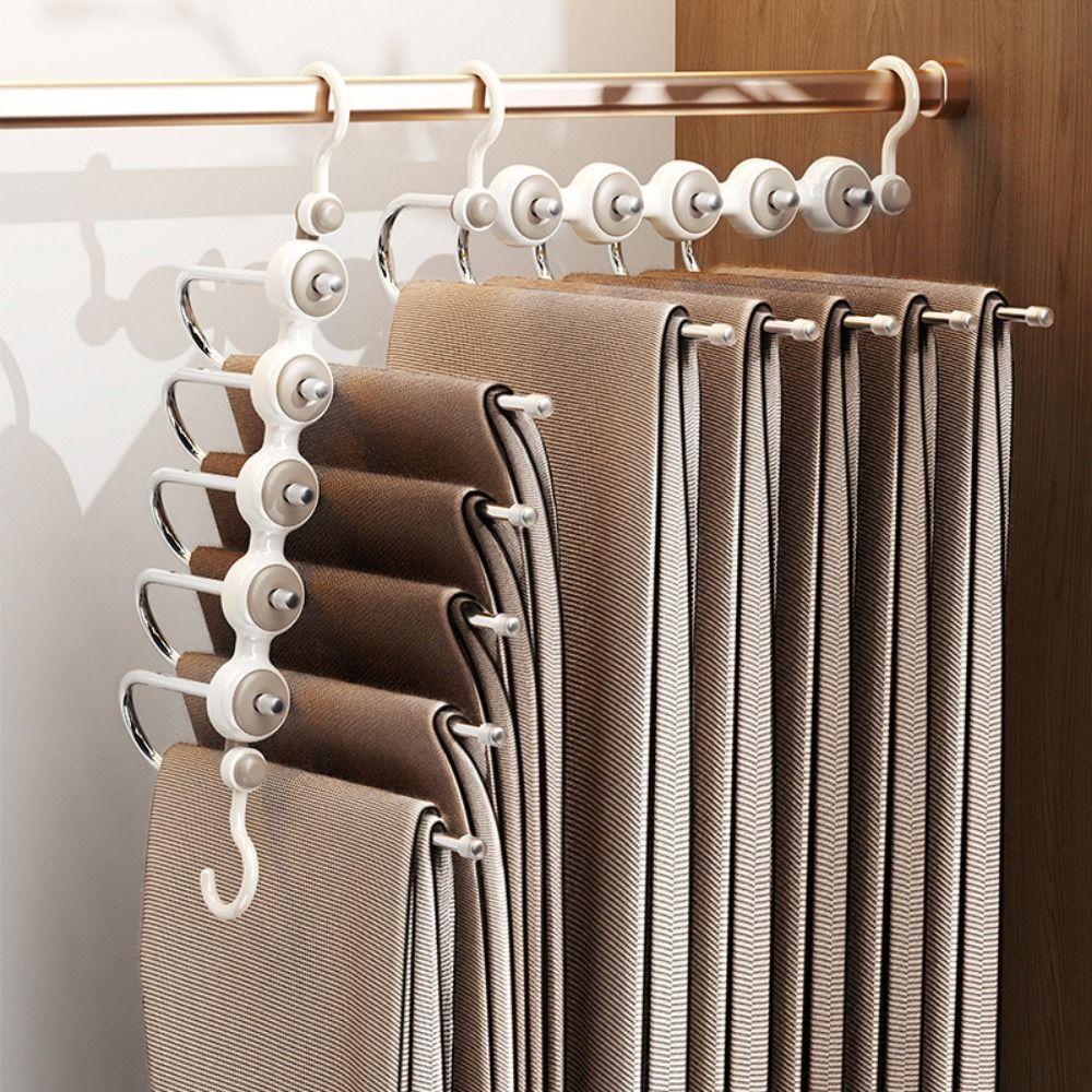 

Stainless Steel Multi-Layer Trousers Hanger Hanging Folding Pants Rack for Home кавовий