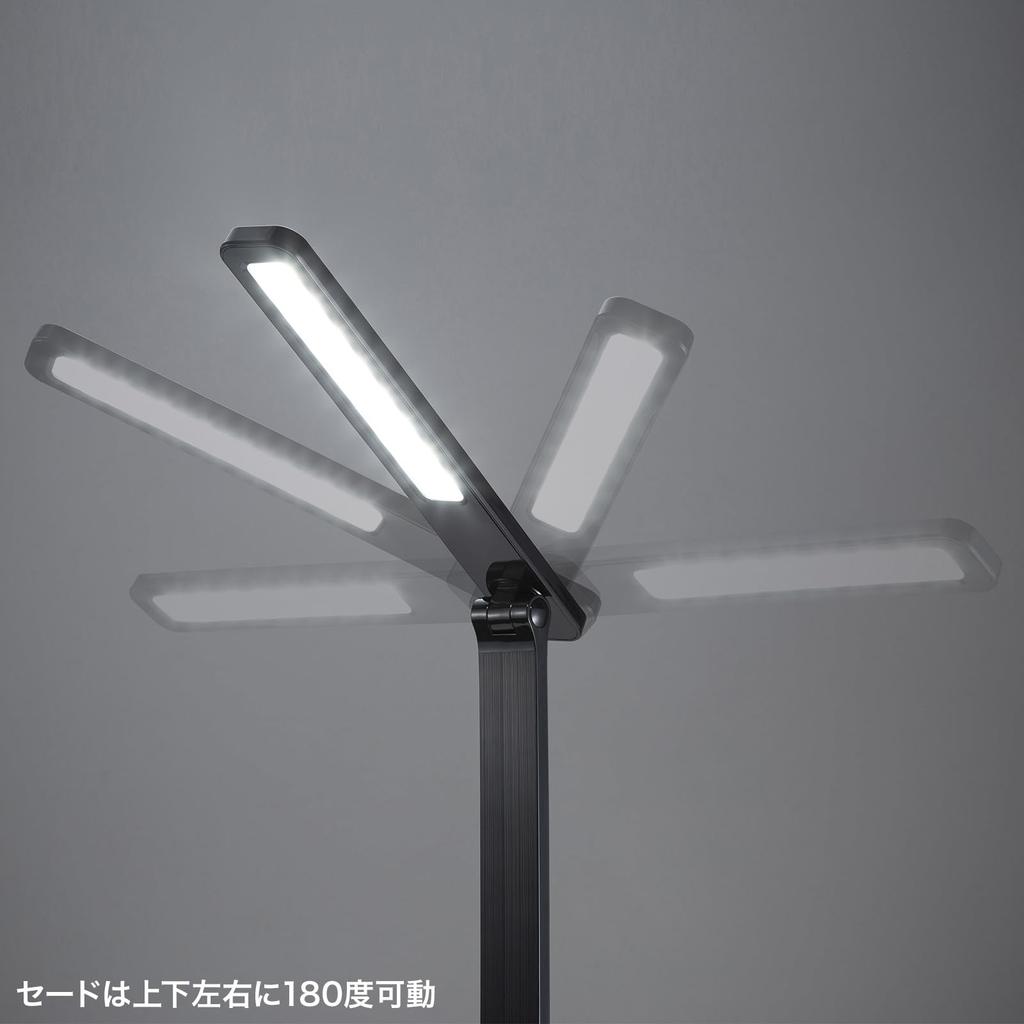 Sanwa Supply Desk Light LED USB Rechargeable Stepless Levels Toning Black Dimming/3 LED-DESK1BK