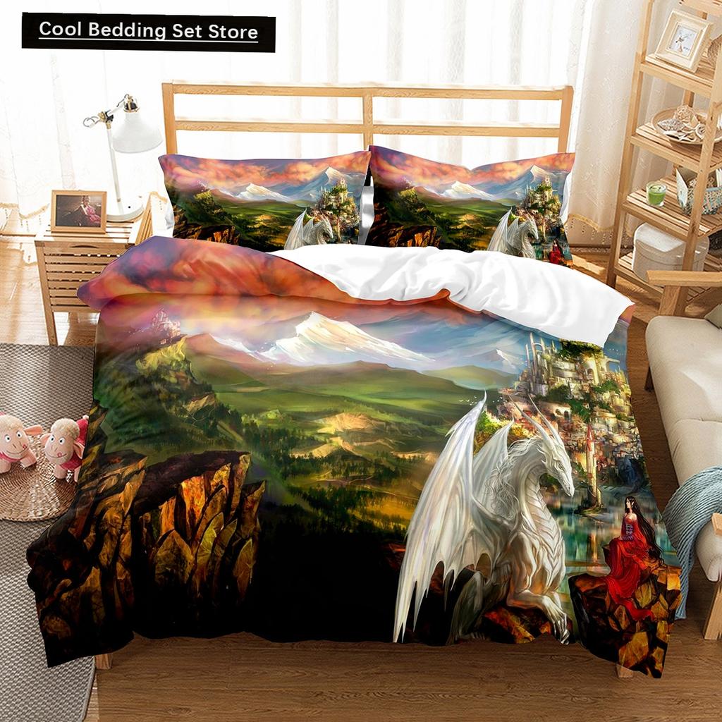 Cartoon Fantasy World King Queen Duvet Cover Magic Castle Bedding Set Mythical Landscape Quilt Cover Polyester Comforter Cover