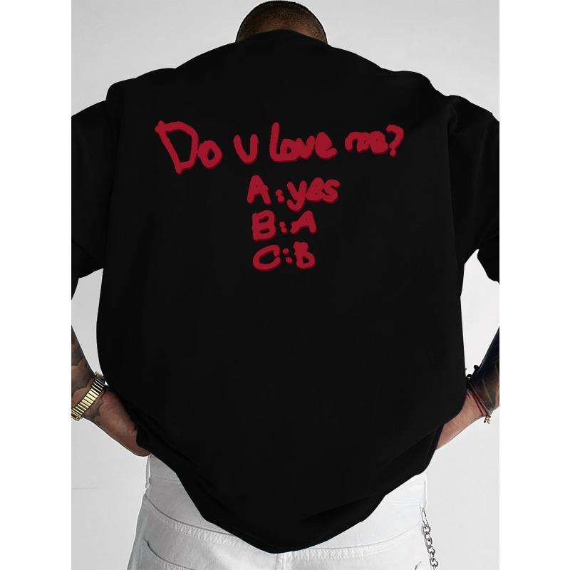 Timefeel Grafische T-shirts voor heren, Modieus Heren Trendy Stijl Ronde Hals T-shirt,  Do U Love Me  Puur Katoen Normale Pasvorm voor de Zomer 3XL zwart
