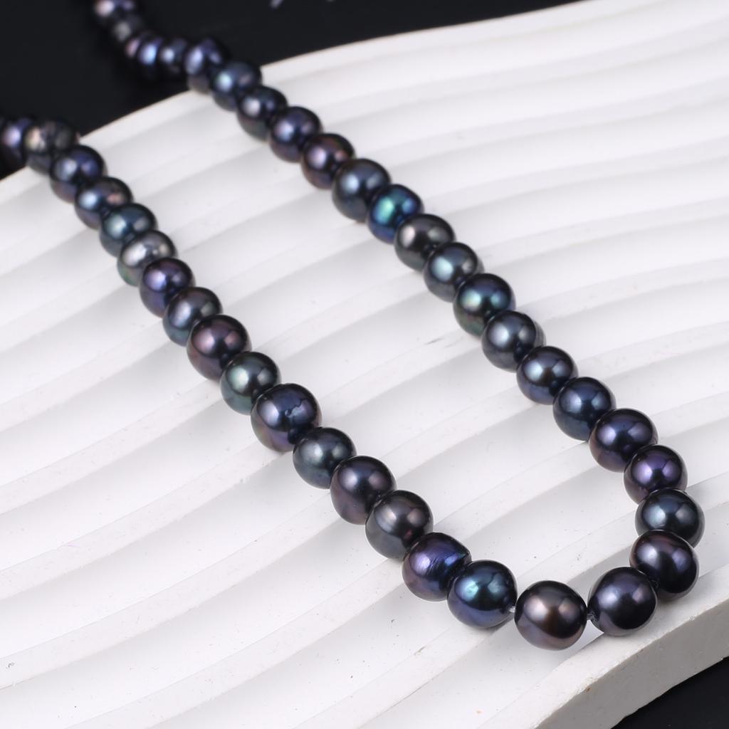 1String, Black Natural Freshwater Pearls, Handmade Near Pearl Beads, 7-8 Mm, for DIY Necklace Accessories, Jewelry Making, Women Gift, 36 Cm