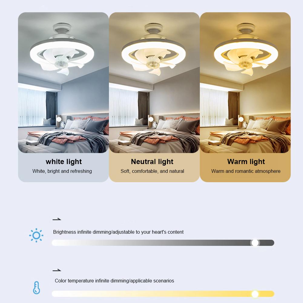 Ceiling Fan LED Lamp with E27 Base 3 Speed LED Bulb Ceiling Fan Silent Chandelier Ceiling Fan Remote Control for Bedroom Kitchen