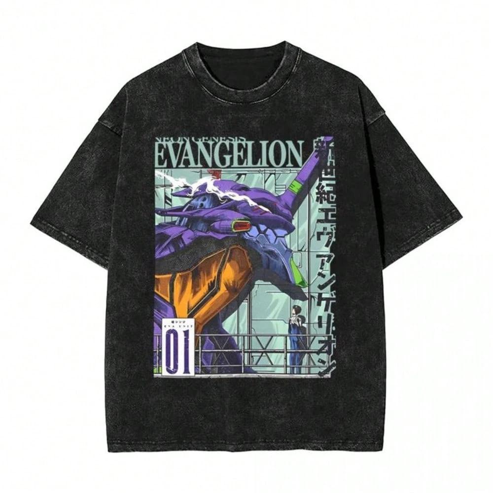 

Century Evangelion Anime Suitable for Both Men and Women Four Seasons Retro Old Cotton Washed T-shirt Harajuku Men s Top 3XL