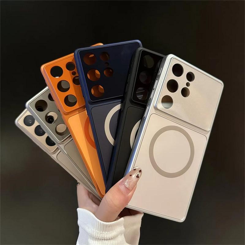 For Magsafe Magnetic Phone Case for Samsung Galaxy S26 Plus S25 S24 S23 Ultra Large Window Frosted Shockproof Protective Cover