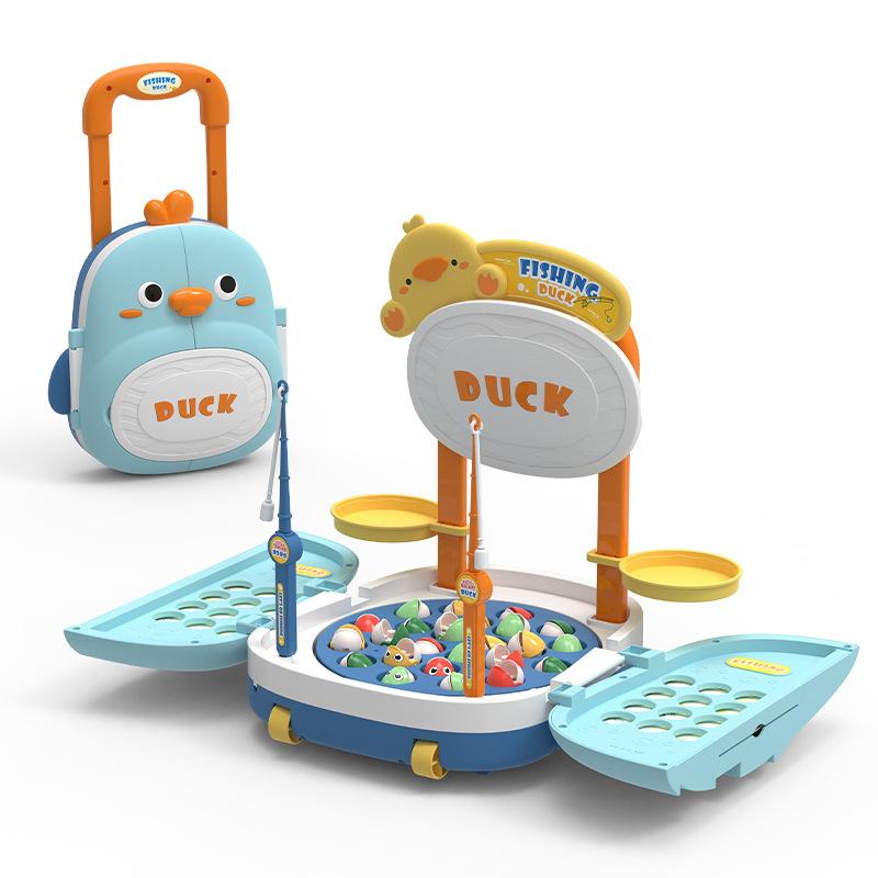 

Электрическая тележка для рыбалки Moe Duck, детские игры для раннего детства, многофункциональная магнитная вращающаяся платформа для рыбалки, игрушки синий