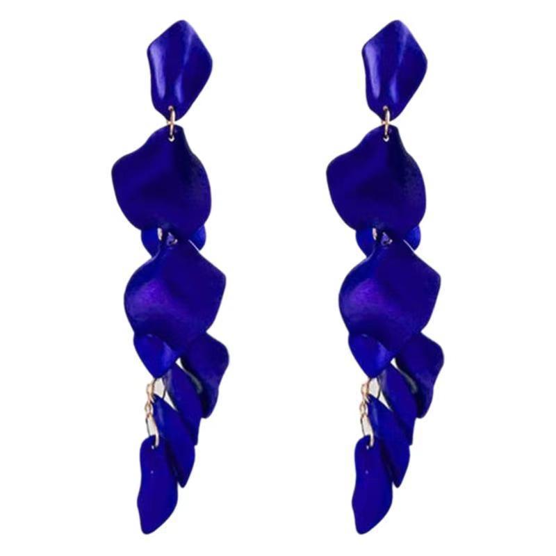 2024 Blue Petal Flower Tassel Earrings - Elegant Retro-Style Dangle Ear Jewelry
