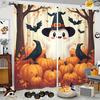 2PCS- Halloween Cartoon "Ghost" Pumpkin Print Curtains, Pole Bag Home Decorations, Room Decorations
