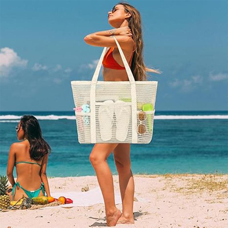 Large Mesh Beach Bag, Large Capacity, Multi-pocket Swimming Bag, Multi-functional Portable Handbag for Showering and Storage