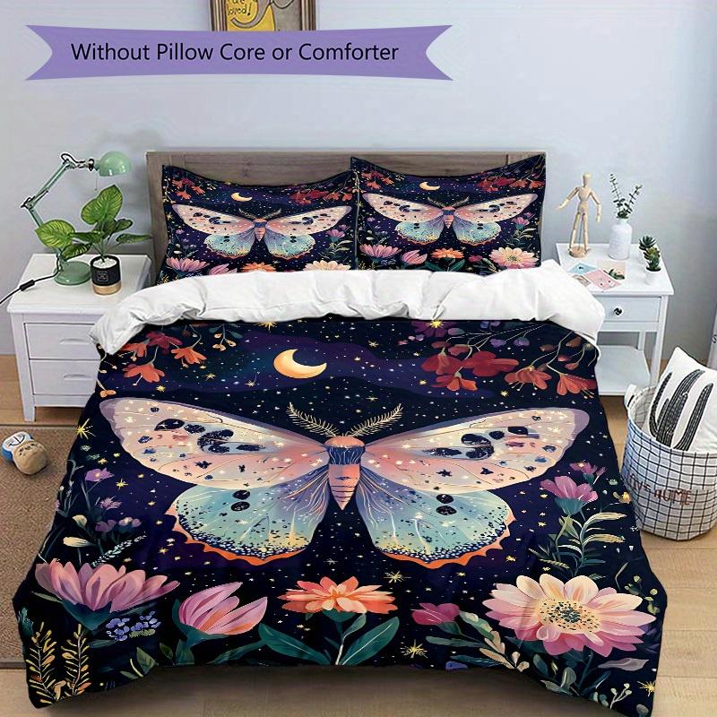 3pcs Butterfly Flowers Bedding Cover Set, Fashion Classic Popular Print Bedding Set, Soft Comfortable, All Season Use, For Bedroom, Guest Rooma0819129