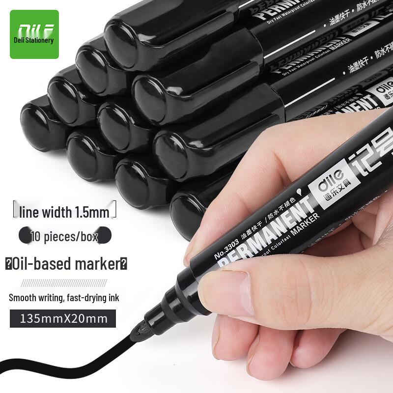 Dele Oil-Based Permanent Marker Pen, 10-Pack