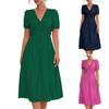 Women's Fashion Casual Color Short Sleeve V Neck Knotted Dress