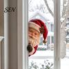 Non Marking Window Art Vintage Peeking Christmas Decor, 3D Carved Santa Reindeer Decorative Glass Adhesives Ornament with Hidden Suction Cup, Holiday