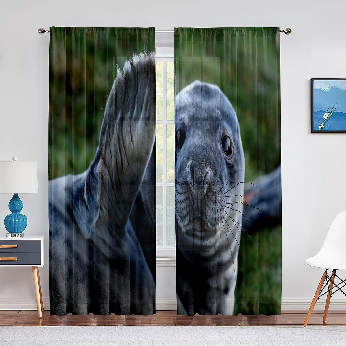 

Подводное животное морской лев плавает в чистой воде Прозрачная занавеска для гостиной кухни спальни Домашний декор Тюль Вуаль занавеска 1 PCS W100XH250cm&Grommet Top