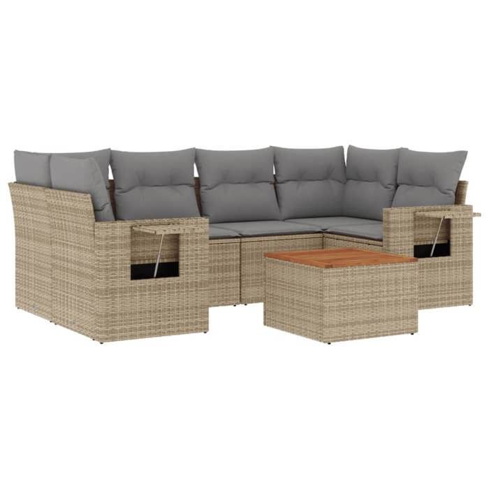 VidaXL Salon de Jardin avec Coussins 7 pcs, Canapés de Terrasse, Ensemble de Meubles de Patio, Mobilier d'Extérieur, Beige 3224463
