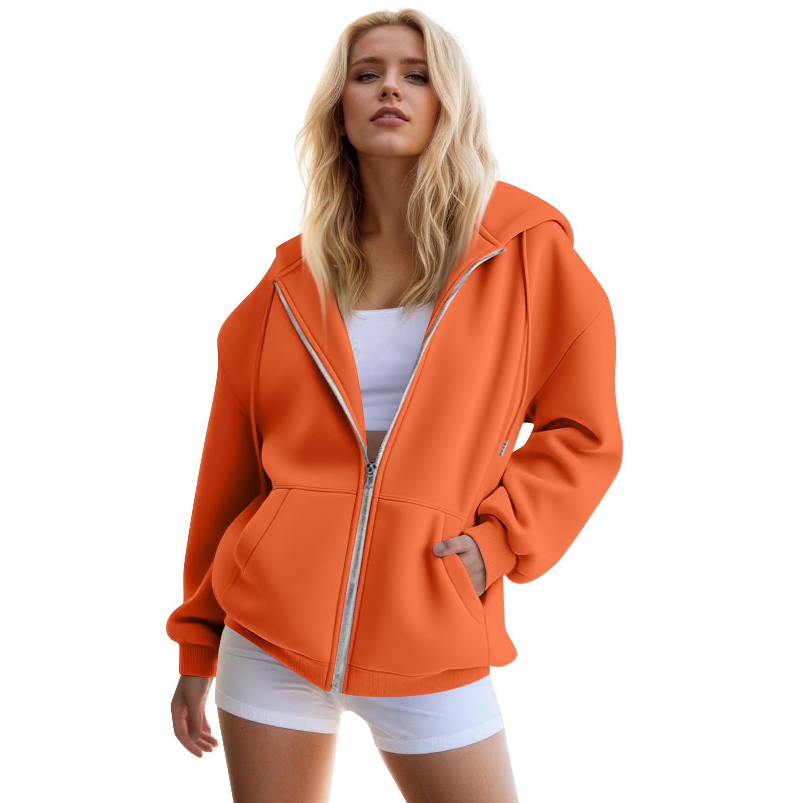 

Женские худи на молнии, оверсайз толстовки, осенние модные наряды, повседневные куртки XL шафрановый