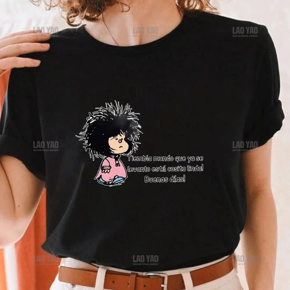 Kawaii Dinge werden von Frauen erledigt T-Shirt Mafalda Cartoon Mädchen Y2k Basic Oberteile O-Ausschnitt Polyester Herren T-Shirt Humor Geschenk