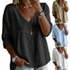 Women Tops V Neck 3/4 Sleeves Pure Color Lace Splicing Design Tee Shirt Loose Fit Versatile Summer Shirt Daily Wear